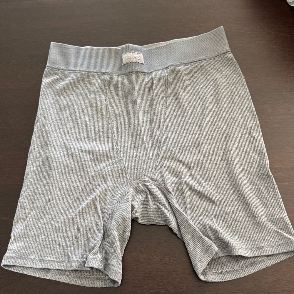 SKIMS Grey Ribbed Boxer Shorts XS